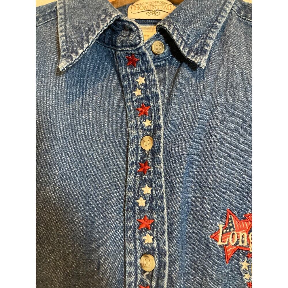 Vintage Longaberger Top‎ Womens Medium Denim Blue Jean Button Up Patriotic Stars - Picture 2 of 12